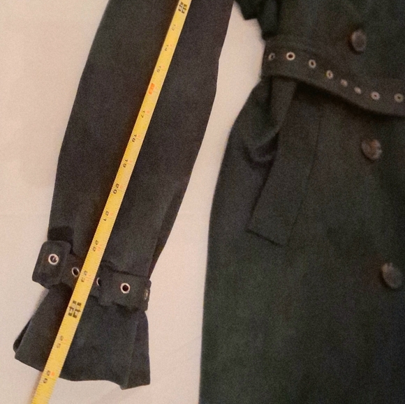 FASHION NOVA Trench Coat Women's Size: Large Green Faux Suede Double Breasted - Picture 11 of 13